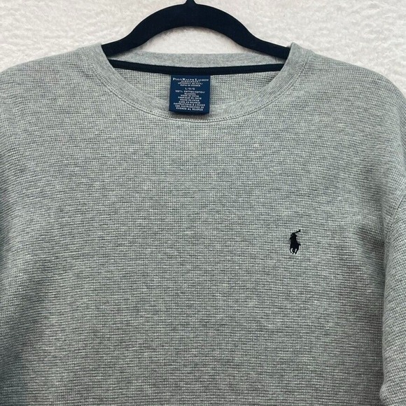 Polo Ralph Lauren Shirt Mens Large Gray Sleepwear Thermal Waffle Knit Pony Crew - Picture 4 of 10